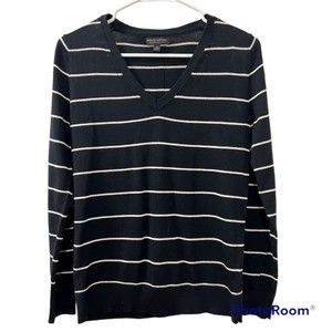 Banana Republic Womens Merino Wool Blue White Striped V-Neck Sweater Size Small